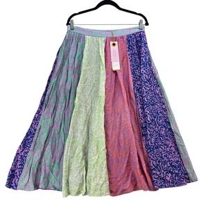 Tanya Taylor Designs NEW Jeana Skirt Multicolor Midi Patchwork Boho‎ Festival 10